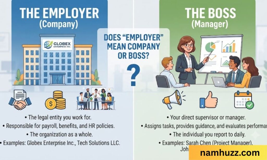 does employer name mean company or boss